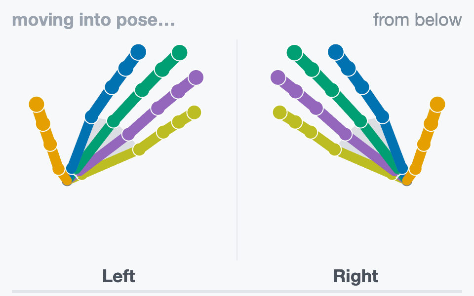 On both hands the thumb closes onto the ring fingertip over one second, then holds.