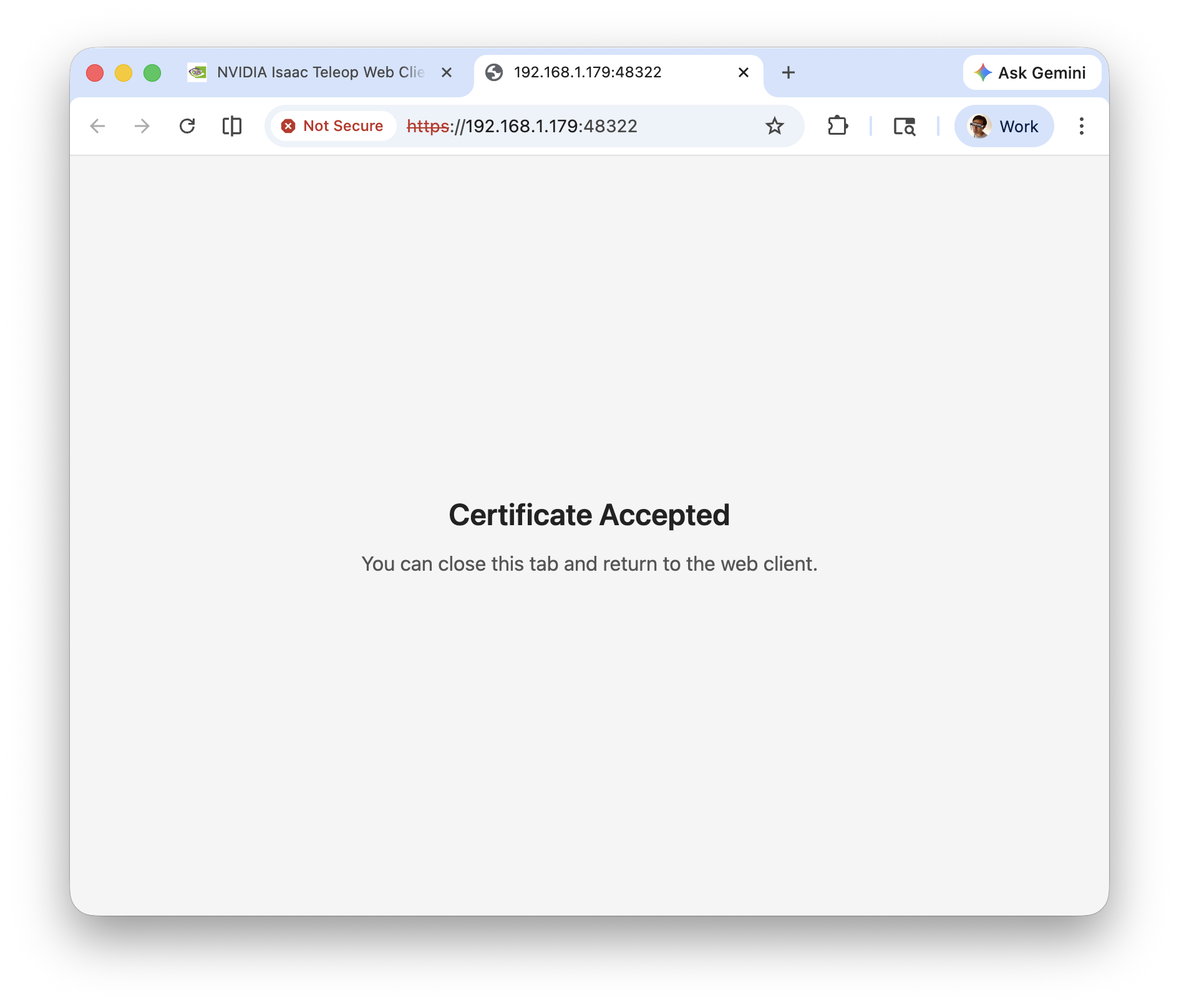 Certificate accepted page
