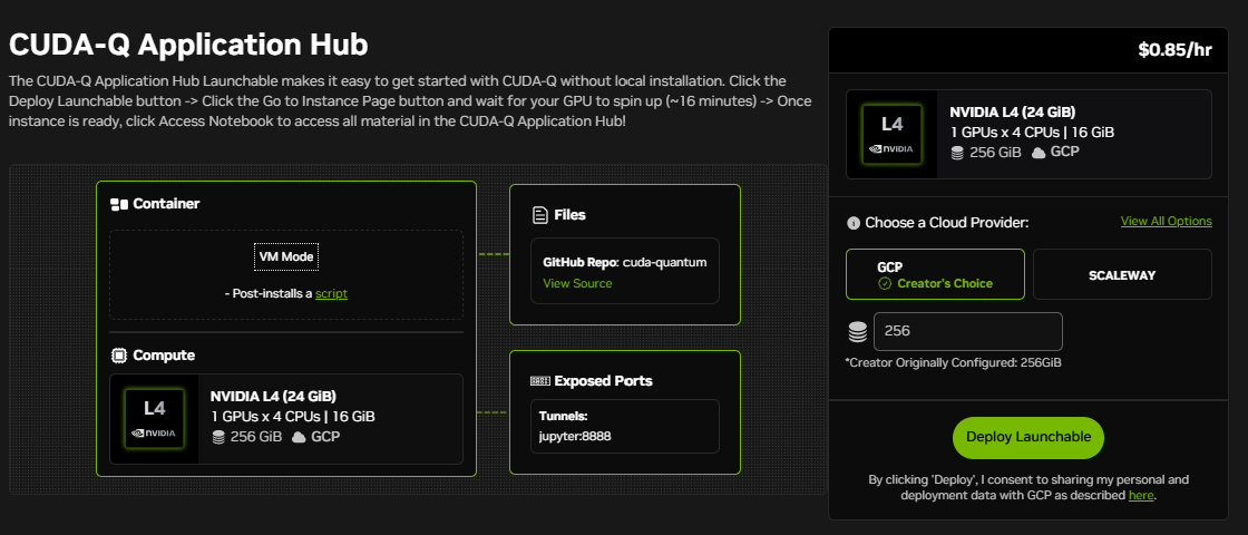 CUDA-Q Application Hub Launchable