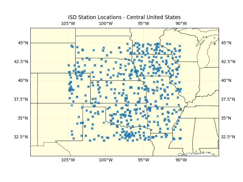ISD Station Locations - Central United States