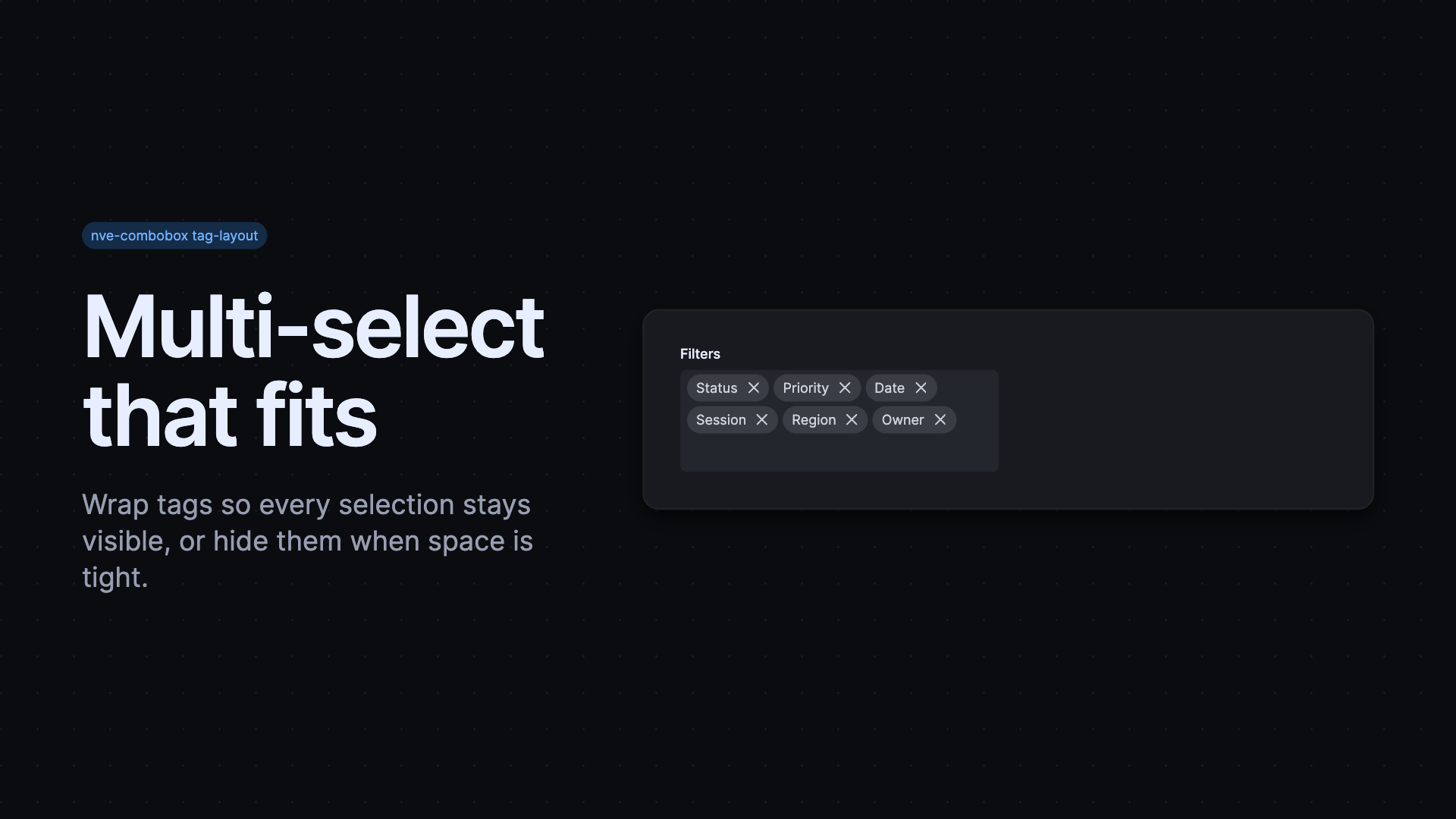 Combobox with six selected filter tags wrapping across two rows