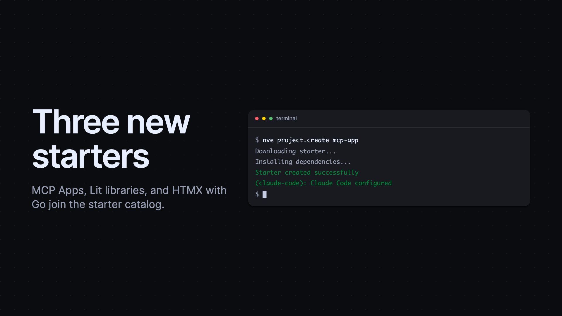 CLI creating an MCP App starter with agent configuration