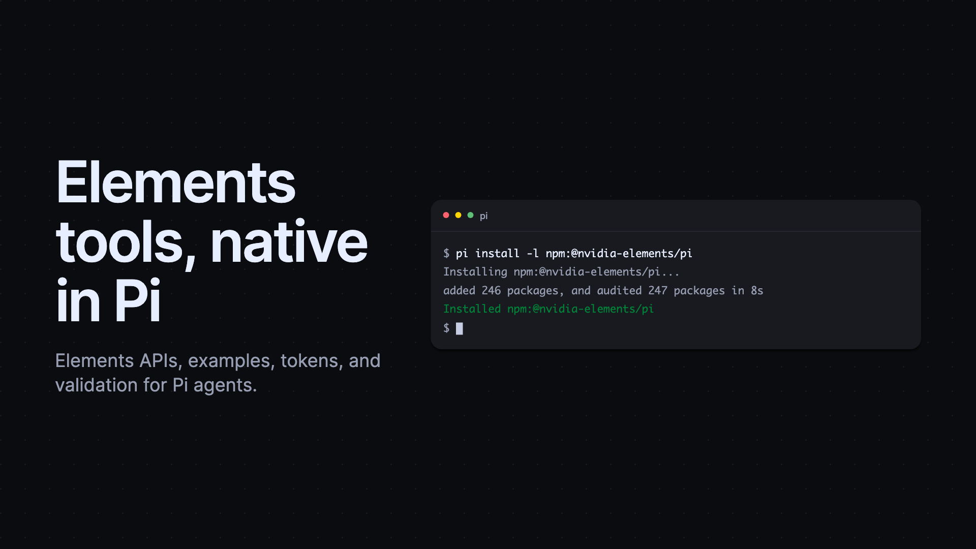Pi installing the native Elements extension successfully