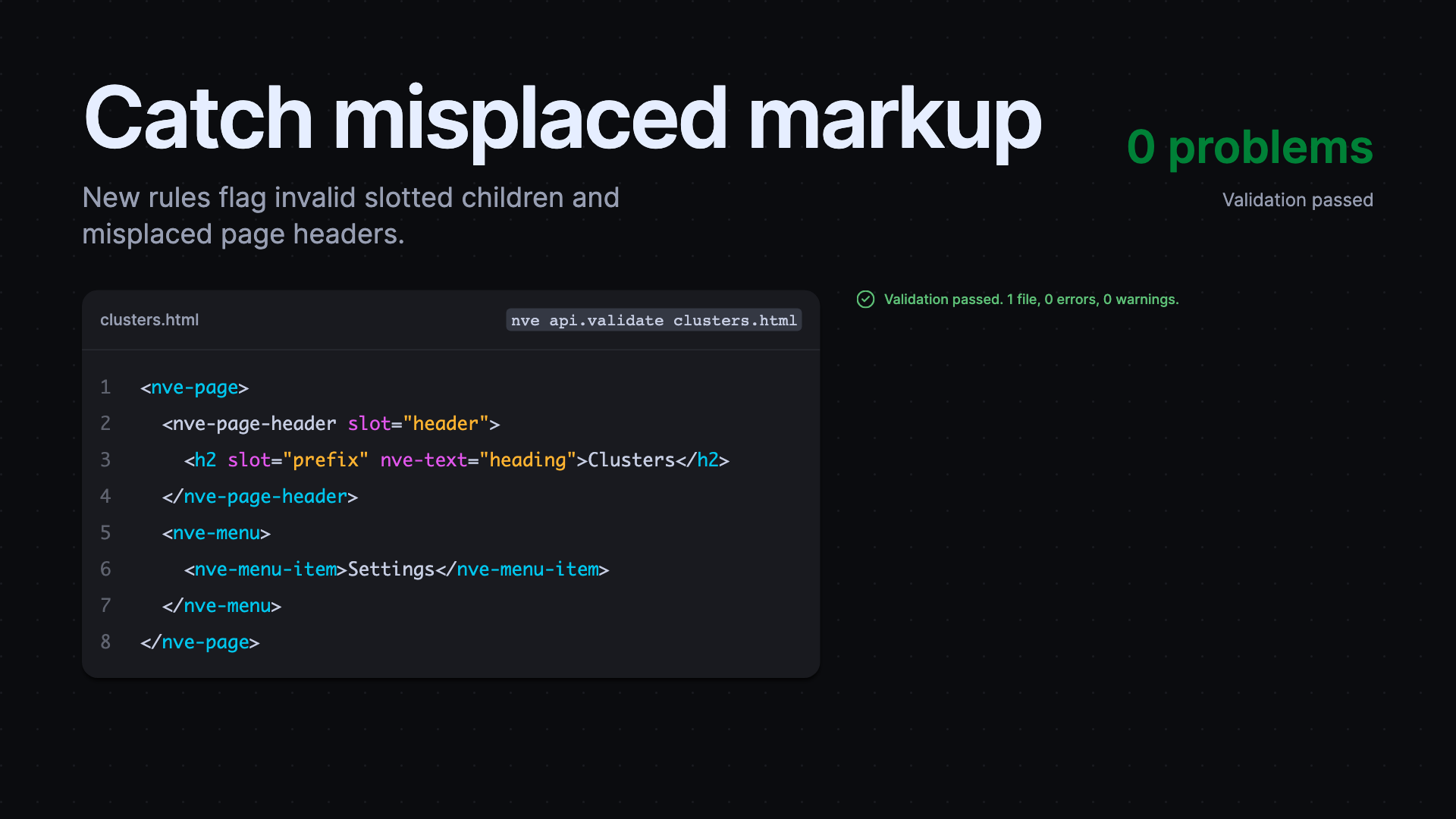 Corrected page-header and menu markup passing slot validation