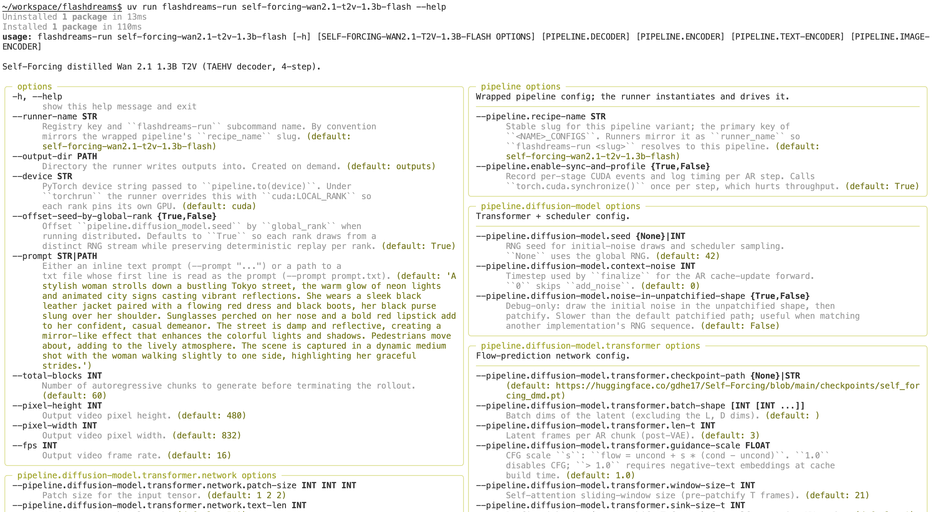CLI helptext showing tyro dynamically parsing nested configuration arguments.