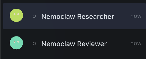 Nemoclaw Researcher and Nemoclaw Reviewer in the Hermes Desktop Bots roster