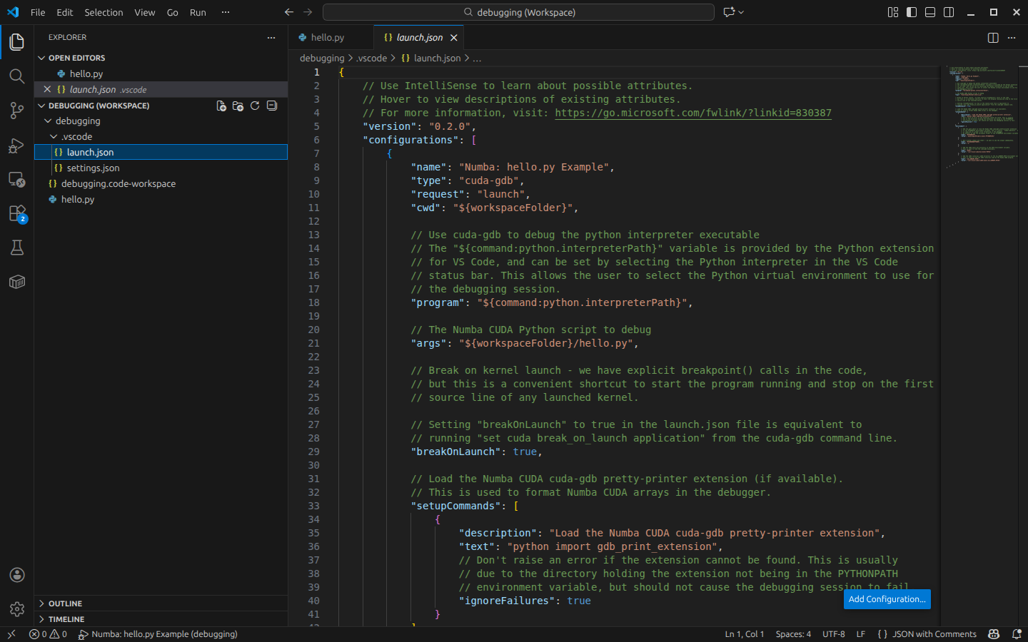 The launch.json file